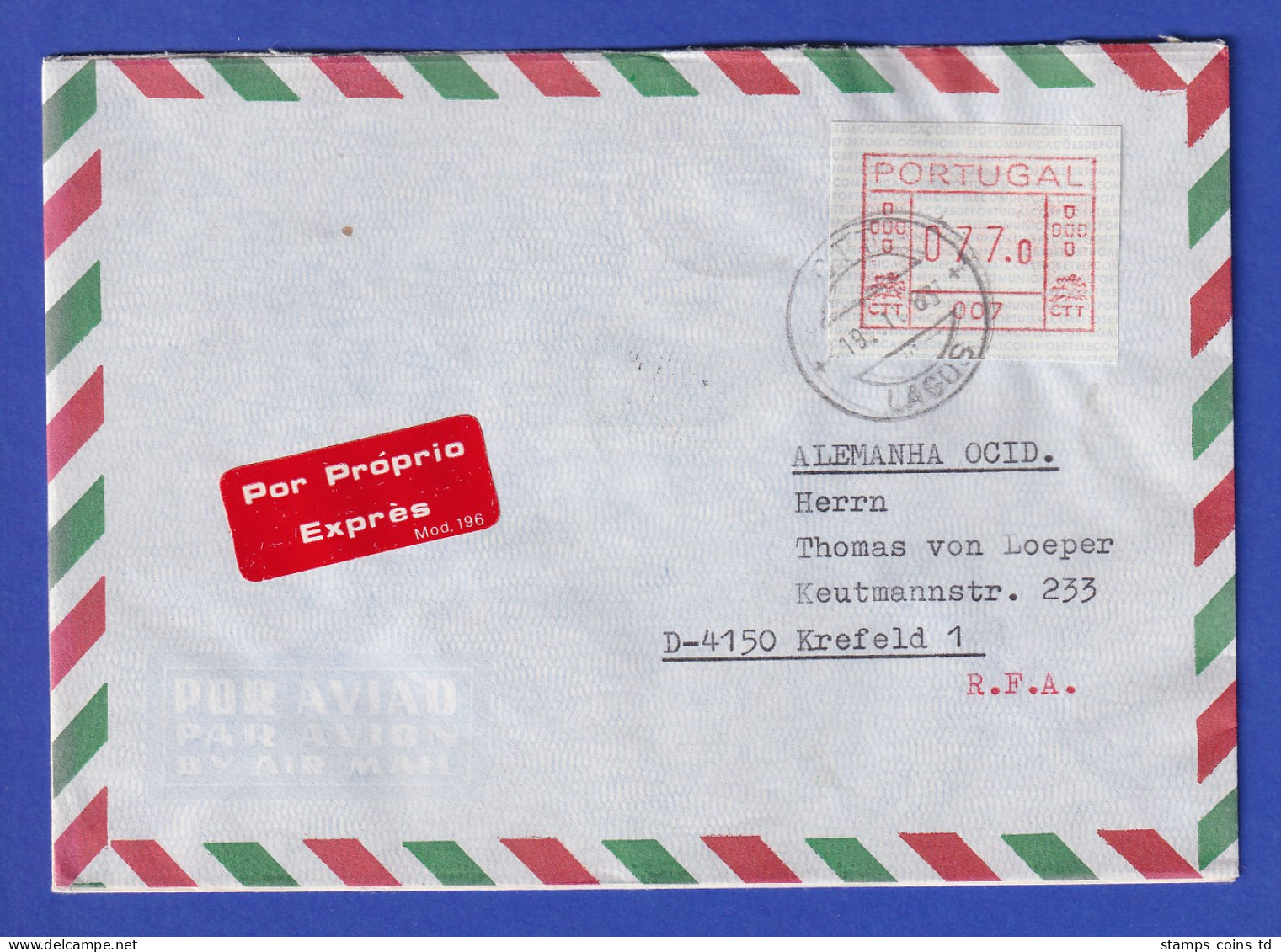 Portugal Frama-ATM 1981 Aut.-Nr. 007  E-Brief Mit ATM Aus OA Und Orts-O 19.1.83 - Viñetas De Franqueo [ATM]