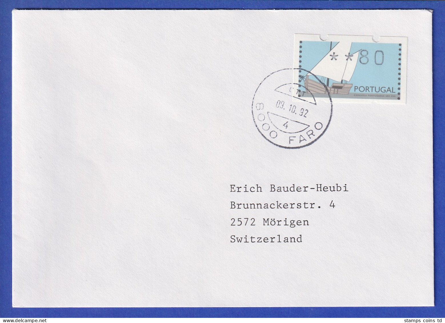 Portugal 1992 ATM Caravelle Wert 80 Auf FDC In Die Schweiz - Automaatzegels [ATM]