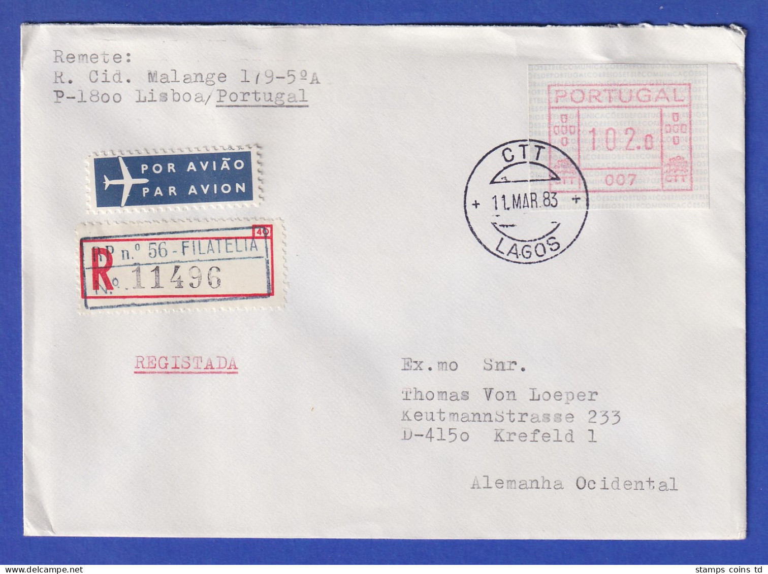 Portugal Frama-ATM 1981 Aut.-Nr. 007  R-Brief Mit ATM Vom OA Und VS-O 11.3.83 - Vignette [ATM]