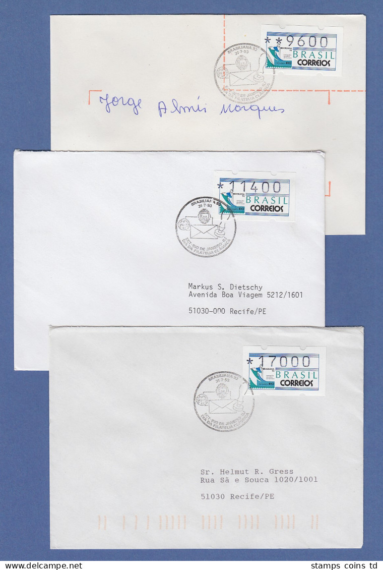 Brasilien ATM BRASILIANA'93 Mi.-Nr. 5  Satz 3 Werte Auf Brief Alle Mit PLF XXI ! - Franking Labels