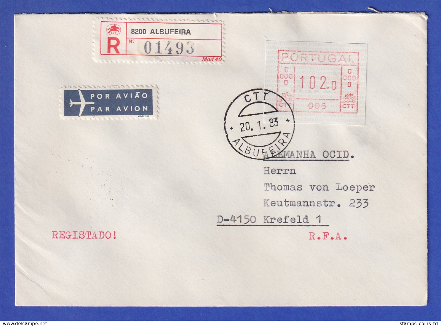 Portugal Frama-ATM 1981 Aut.-Nr. 006  R-Brief Mit ATM Vom OA Und Orts-O 20.1.83 - Viñetas De Franqueo [ATM]