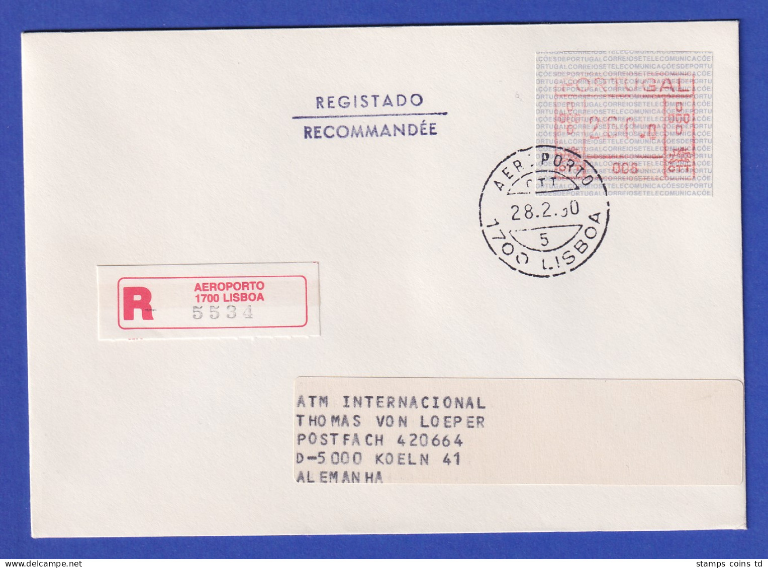 Portugal Frama-ATM Aut.-Nr. 008  R-Brief Mit ATM 260,0 Vom Letzttag 28.2.90 - Timbres De Distributeurs [ATM]