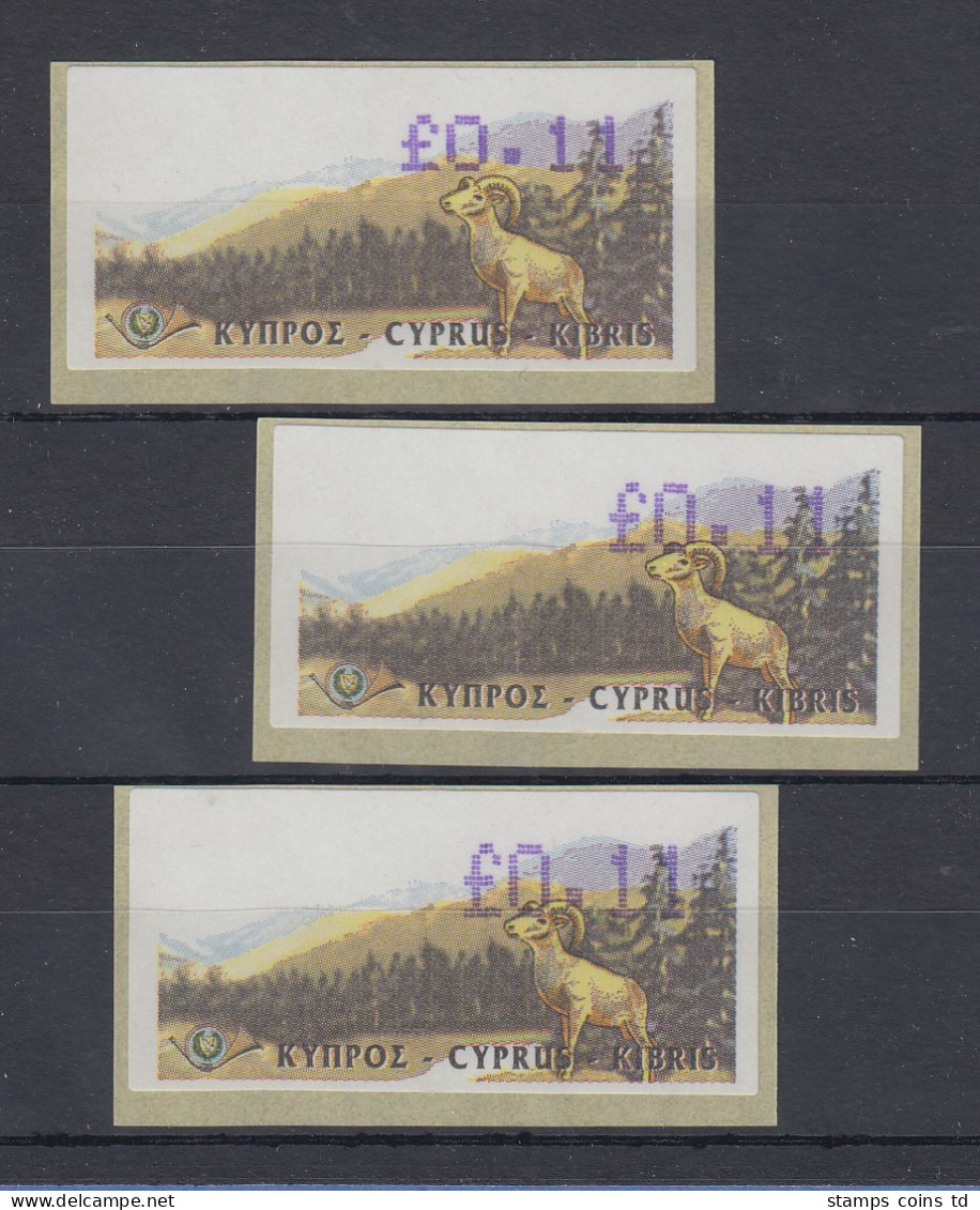 Zypern Amiel-ATM 1999, Mi-Nr. 2,  Auflage B  Set 3 Atm Wert 0,11 Untersch. Hoch - Andere & Zonder Classificatie