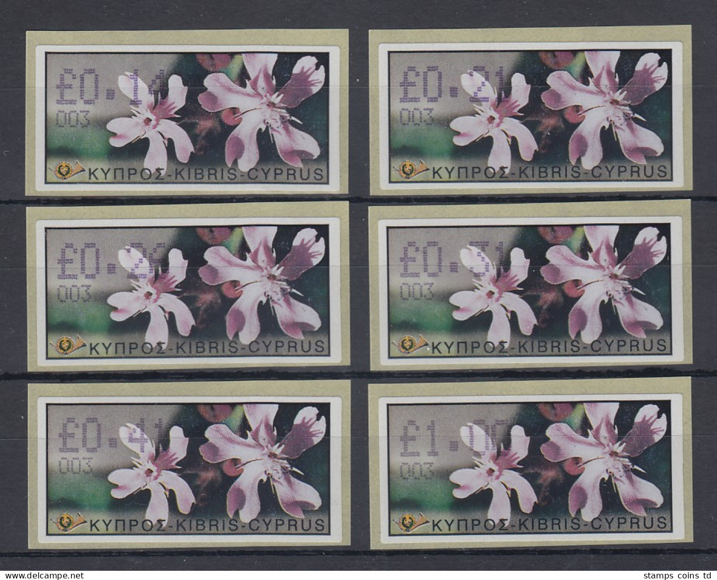 Zypern ATM Wildblumen 2002 Mi.-Nr. 8 Aut.-Nr. 003 Satz 6 Werte 0,14 - 1,00 ** - Autres & Non Classés