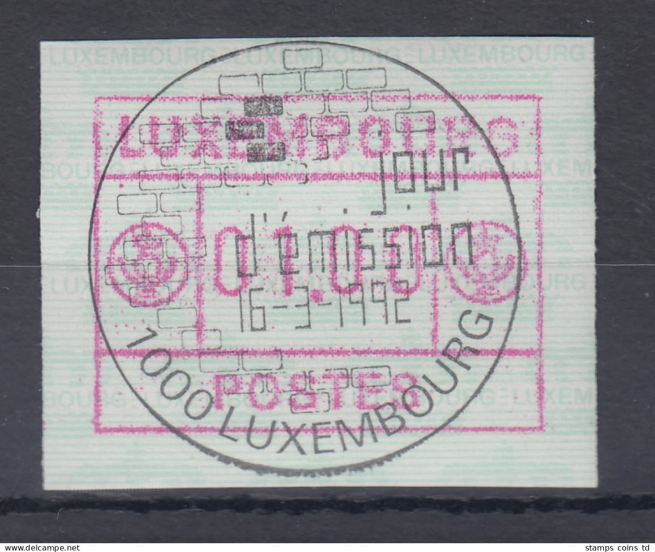 Luxemburg ATM Kleines POSTES Mi.-Nr. 2 Mit ET-Sonder-O 16.3.92 - Postage Labels