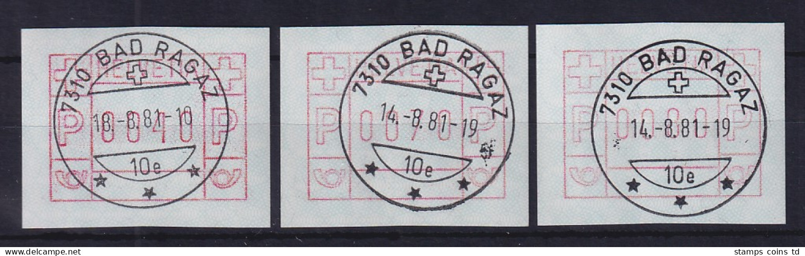 Schweiz FRAMA-ATM Mi-Nr. 3.1b Tastensatz 40-70-80 Gestempelt BAD RAGAZ  - Sellos De Distribuidores