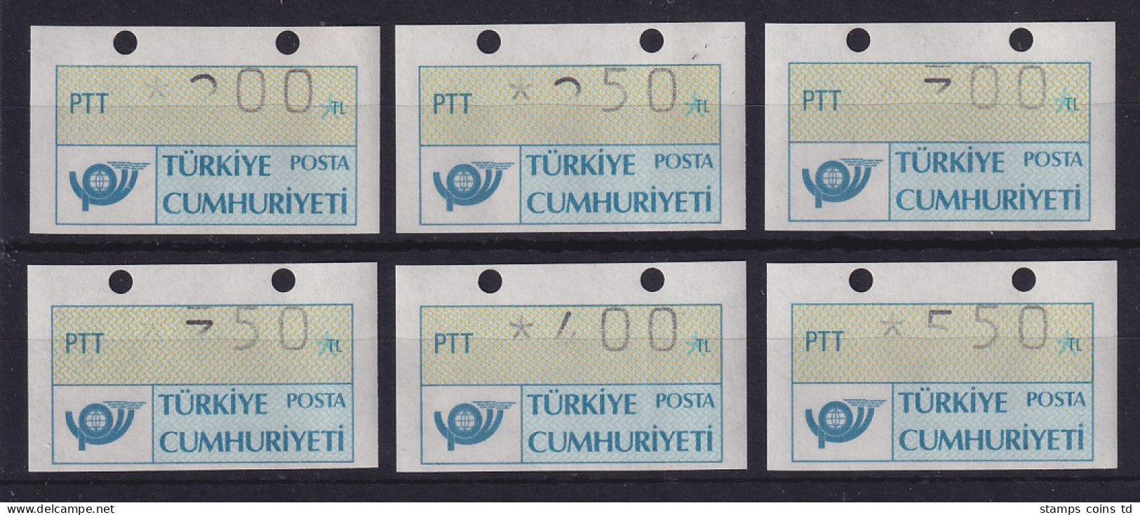 Türkei Klüssendorf-ATM 1987 Lot 6 Werte Mit Ziffern-Dejustierung, Alle OGL ** - Otros & Sin Clasificación