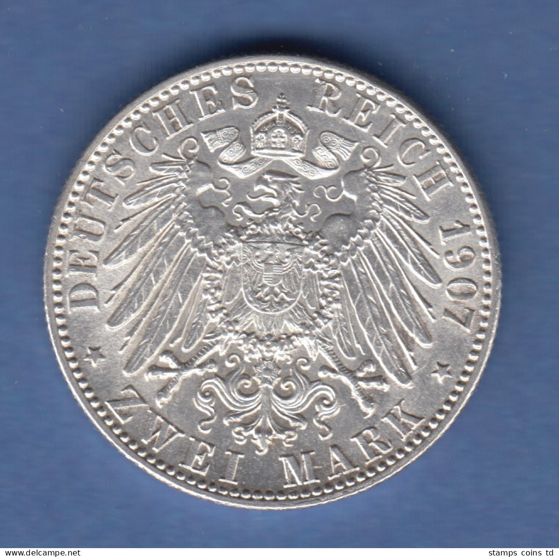 Deutsches Kaiserreich Baden Friedrich II. Silbermünze 2 Mark 1907 G Stempelgl.  - Otros & Sin Clasificación