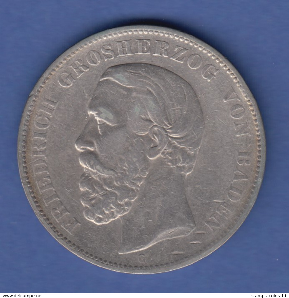 Deutsches Kaiserreich Baden König Friedrich Silbermünze 5 Mark 1876 G Ss - Autres & Non Classés