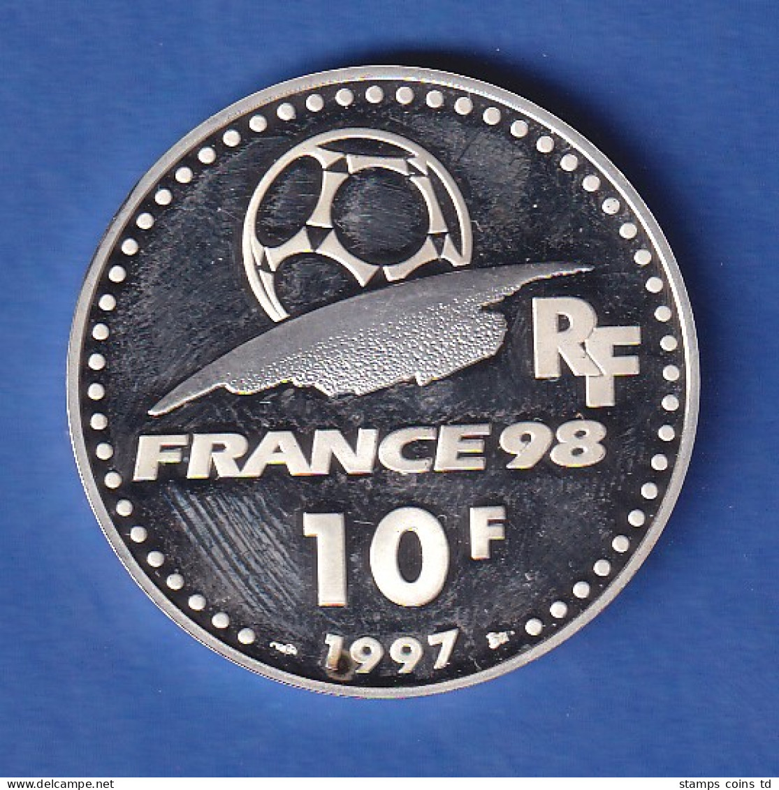 Frankreich 1997 10 Franc Fußball-WM 1998 Ag900/22,2g - Andere & Zonder Classificatie