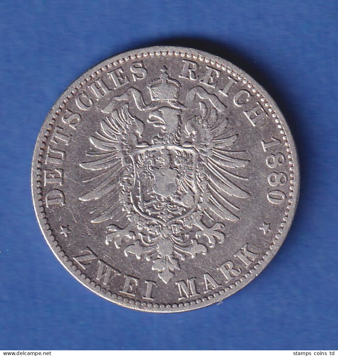 Dt. Kaiserreich Bayern Silbermünze Ludwig II. 2 Mark 1880 D Sehr Schön  - Other & Unclassified