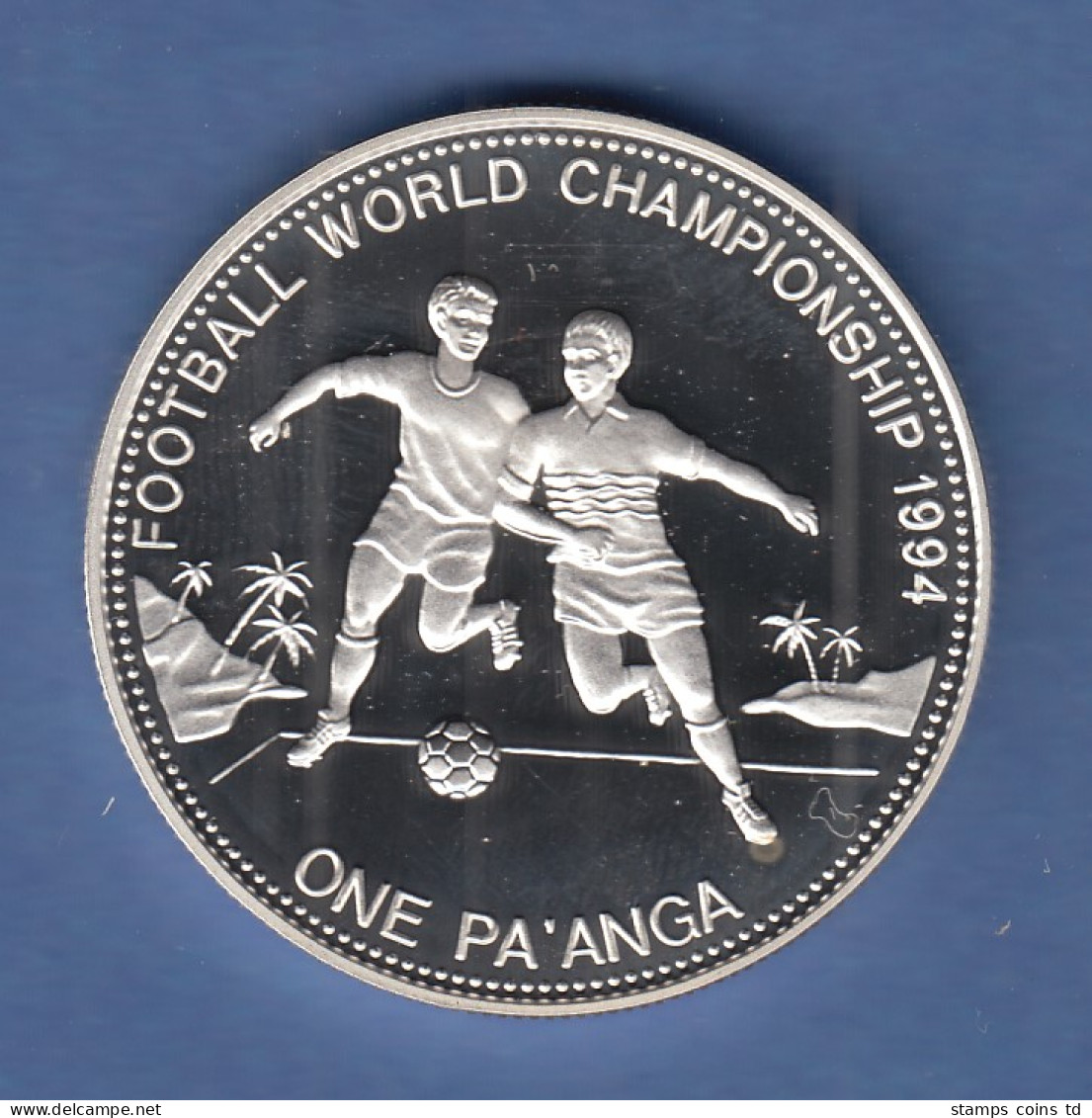 Tonga 1992, Silbermünze 1 Pa'anga  PP, Fussball WM 1994 In Den USA, 2 Spieler - Andere - Oceanië
