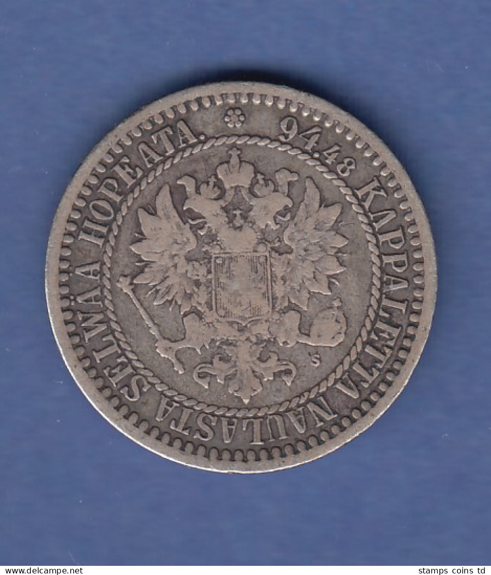 Finnland Silber-Kursmünze 1 MARKKA Aus Dem Jahr 1866 - Finland