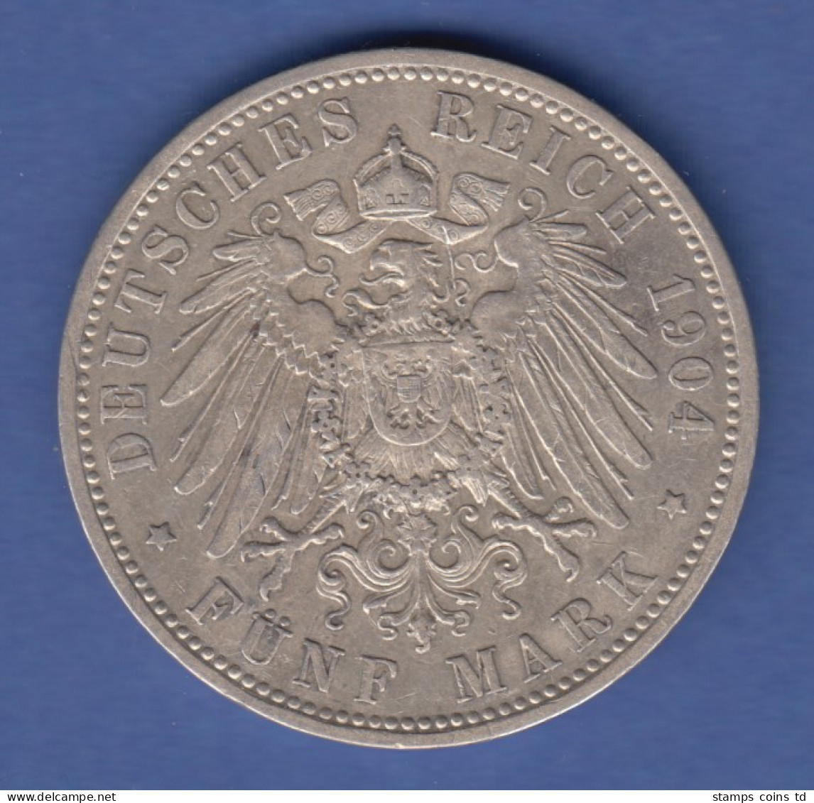 Deutsches Kaiserreich Bayern König Otto Silbermünze 5 Mark 1904 D Vz - Andere & Zonder Classificatie