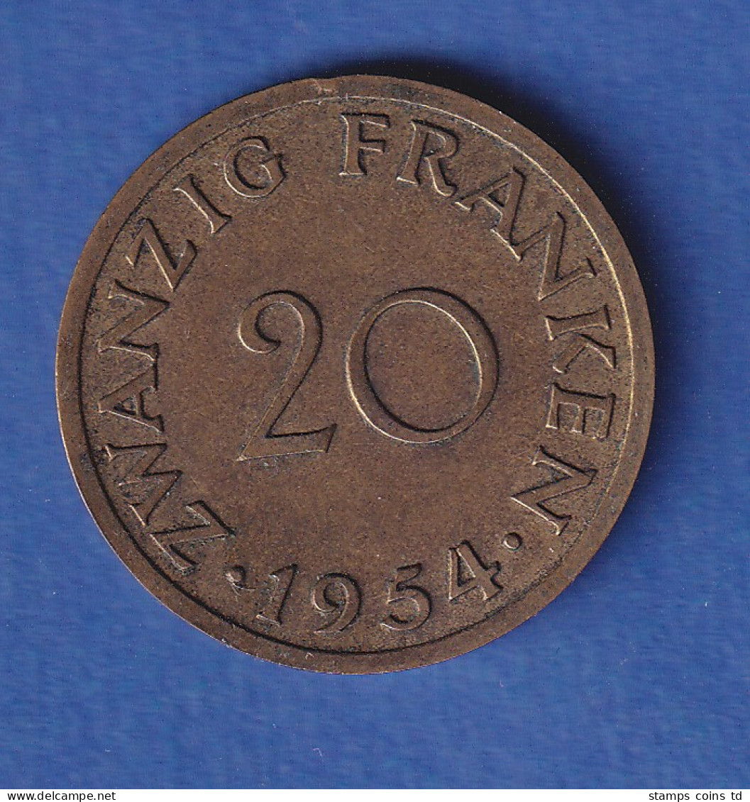 Saarland 1954 Kursmünze, 20 Franken  - Usati