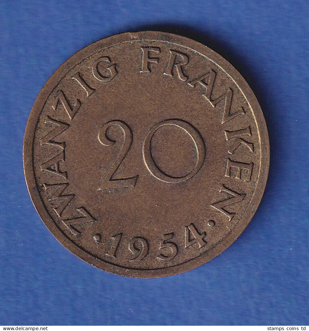 Saarland 1954 Kursmünze, 20 Franken  - Oblitérés