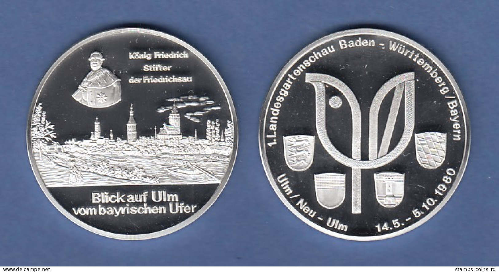 Silbermedaille Ulm Landesgartenschau 1980, Stadtansicht, Logo  25g Ag 999 - Zonder Classificatie