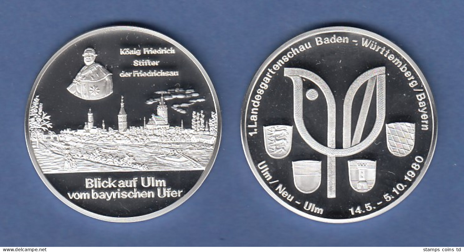 Silbermedaille Ulm Landesgartenschau 1980, Stadtansicht, Logo  25g Ag 999 - Unclassified