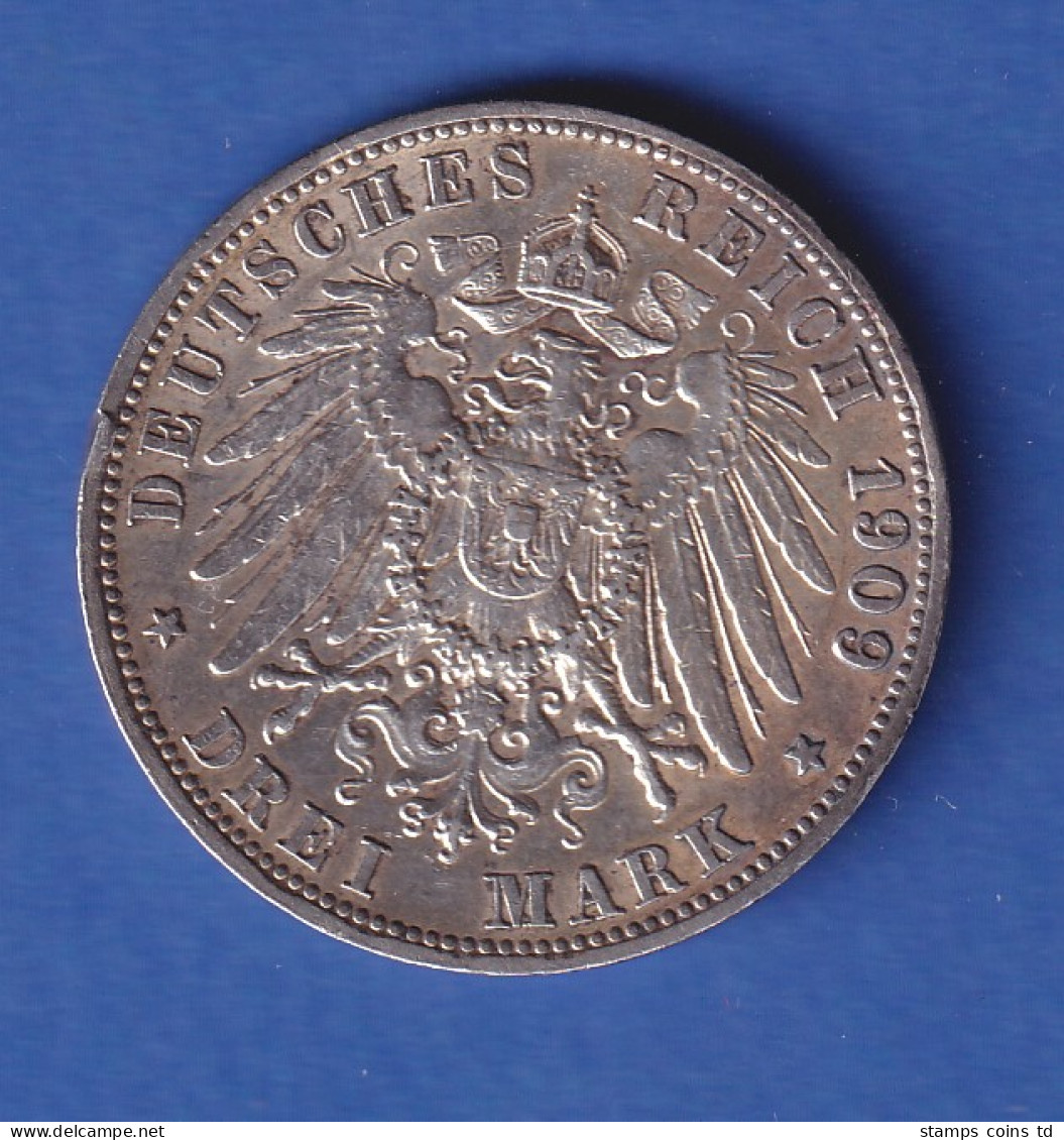 Deutsches Kaiserreich Württemberg Silbermünze 3 Mark König Wilhelm II. 1909 - Otros & Sin Clasificación