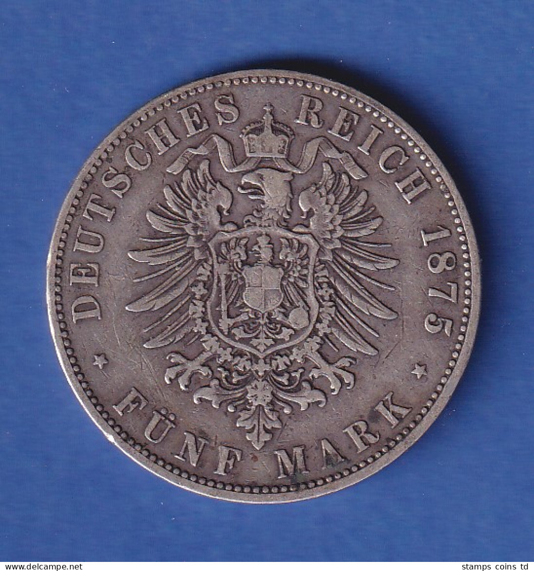 Dt. Kaiserreich Hessen Silbermünze Großherzog Ludwig III. 5 Mark 1875 H - Other & Unclassified