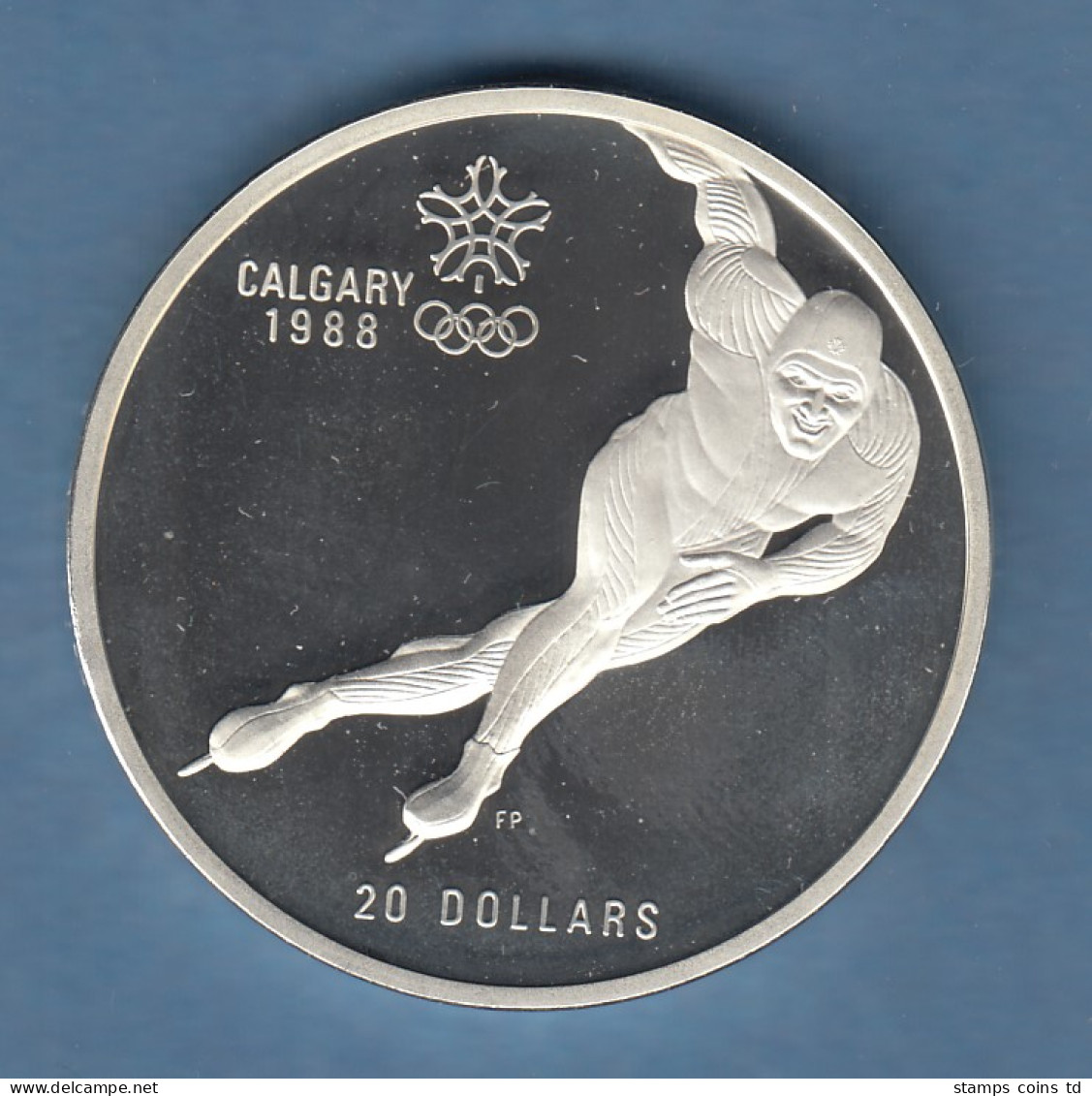 Kanada Olympische Spiele Calgary 1988 Silbermünze 20 Dollar Eisschnellläufer PP - Canada