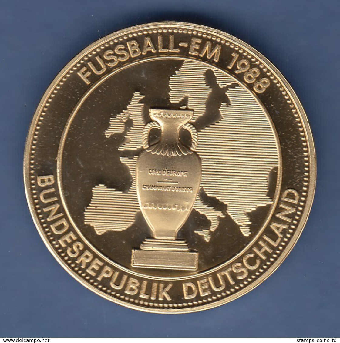 Messing-Medaille Fussball-Europameisterschaft 1988 Pokal / Deutschlandkarte  - Altri & Non Classificati
