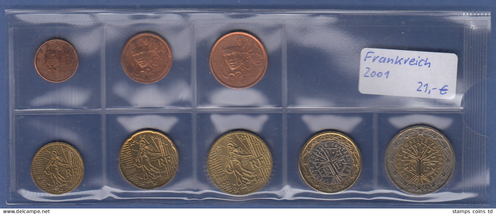 Frankreich EURO-Kursmünzensatz Jahrgang 2001 Bankfrisch / Unzirkuliert - Other & Unclassified