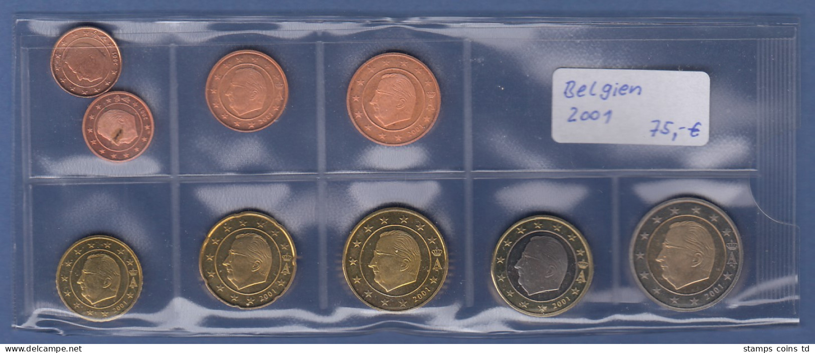 Belgien EURO-Kursmünzensatz Jahrgang 2001 Bankfrisch / Unzirkuliert - Autres & Non Classés