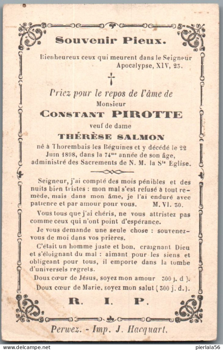 Bidprentje Thorembais - Pirotte Constant (xxxx-1898) - Images Religieuses