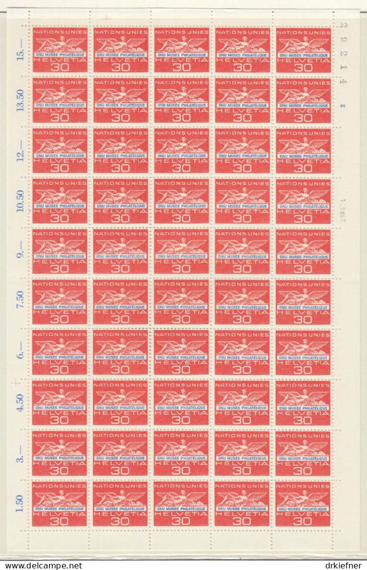 SCHWEIZ  Dienst, Int. Organisationen, ONO/UNO 35, Bogen 5x10, Postfrisch **, Geflügelte Gestalt, 1962 - Oficial