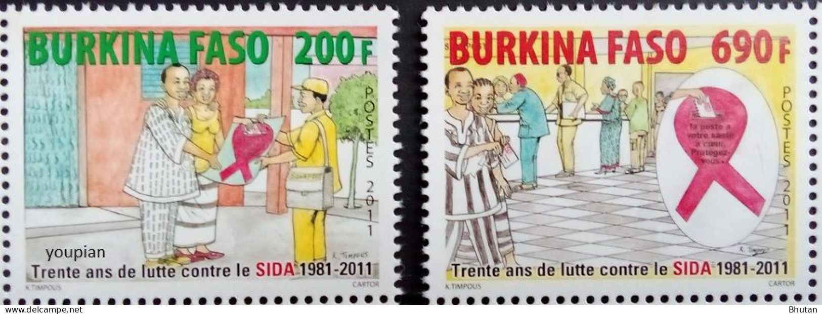 Burkina Faso 2011, 30 Yaers Fight Against AIDS, MNH Stamps Set - Burkina Faso (1984-...)