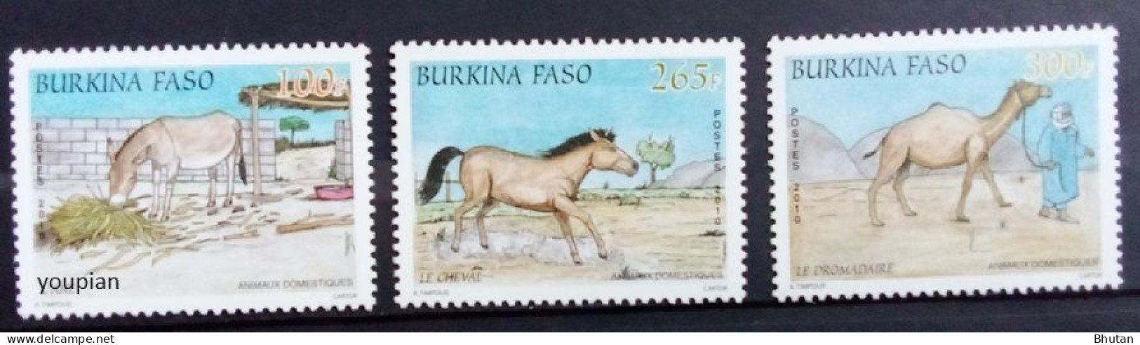 Burkina Faso 2011, Donkey - Horse - Dromedary, MNH Stamps Set - Burkina Faso (1984-...)