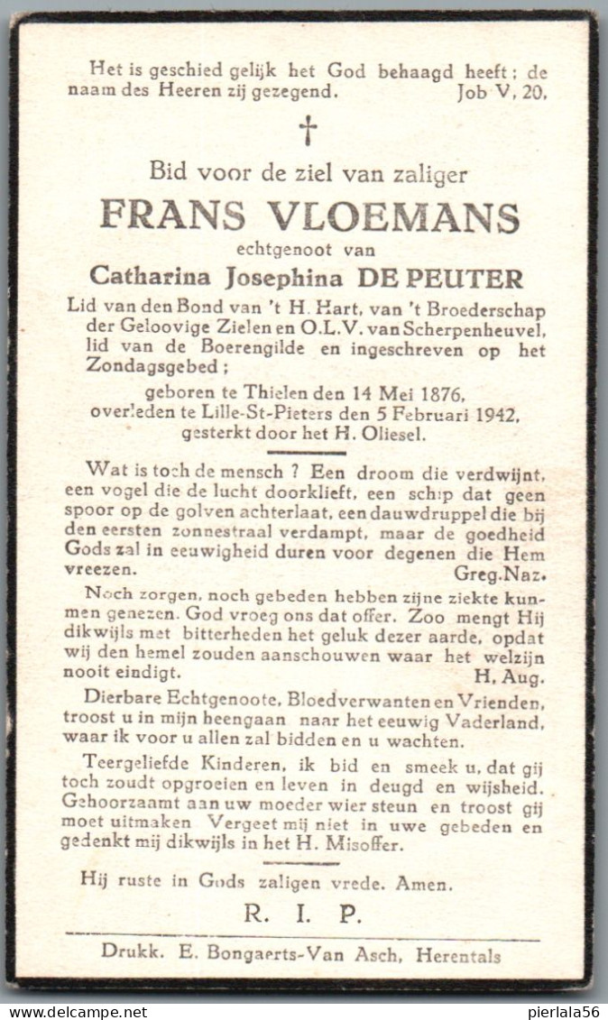 Bidprentje Tielen - Vloemans Frans (1876-1942) - Images Religieuses