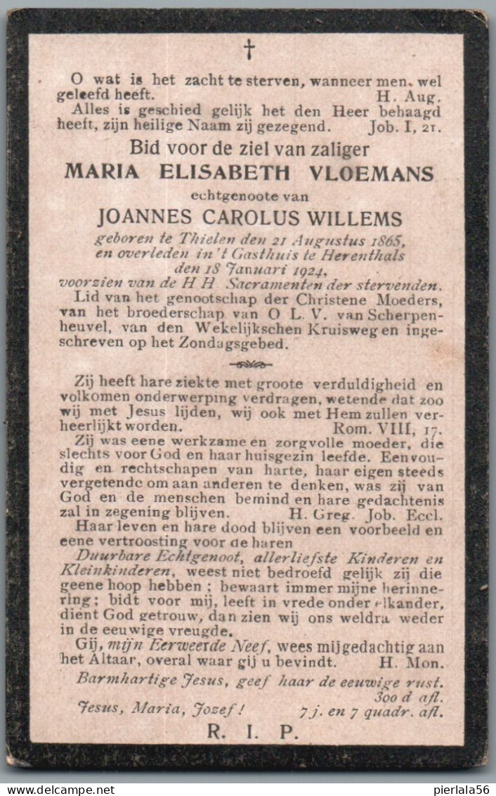 Bidprentje Tielen - Vloemans Maria Elisabeth (1865-1924) - Images Religieuses