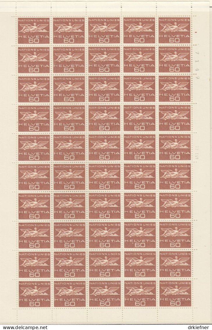 SCHWEIZ  Dienst, Int. Organisationen, ONO/UNO 26, Bogen 5x10, Postfrisch **, Geflügelte Gestalt, 1955 - Oficial