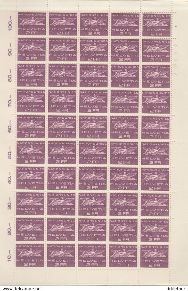 SCHWEIZ  Dienst, Int. Organisationen, ONO/UNO 27, Bogen 5x10, Postfrisch **, Geflügelte Gestalt, 1955 - Dienstzegels
