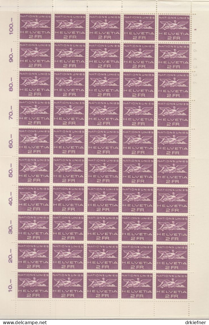 SCHWEIZ  Dienst, Int. Organisationen, ONO/UNO 27, Bogen 5x10, Postfrisch **, Geflügelte Gestalt, 1955 - Servizio