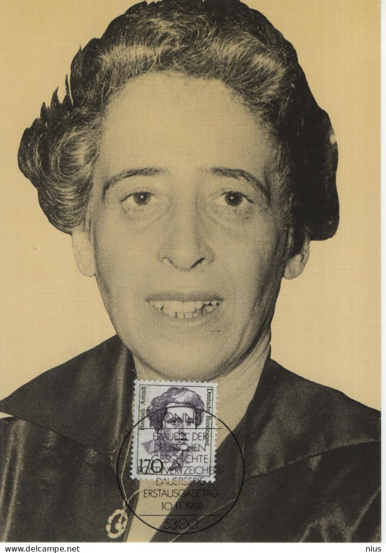 Germany Deutschland 1988 Maximum Card, Hannah Arendt, American Historian And Philosopher, Canceled In Bonn - 1981-2000