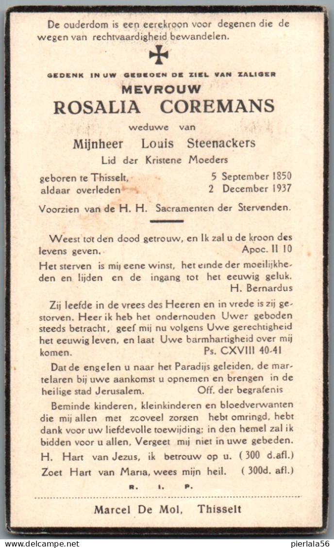 Bidprentje Tisselt - Coremans Rosalia (1850-1937) - Images Religieuses