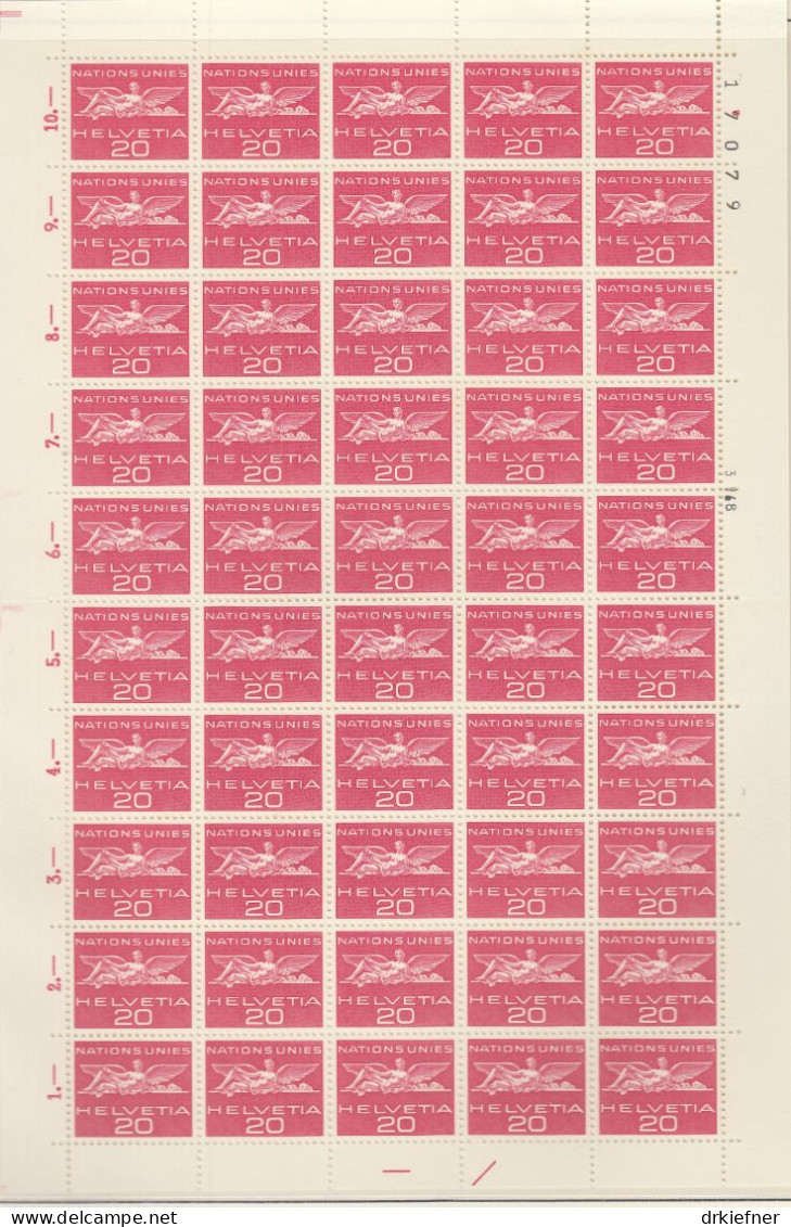 SCHWEIZ  Dienst, Int. Organisationen, ONO/UNO 28, Bogen 5x10, Postfrisch **, Geflügelte Gestalt, 1959 - Service