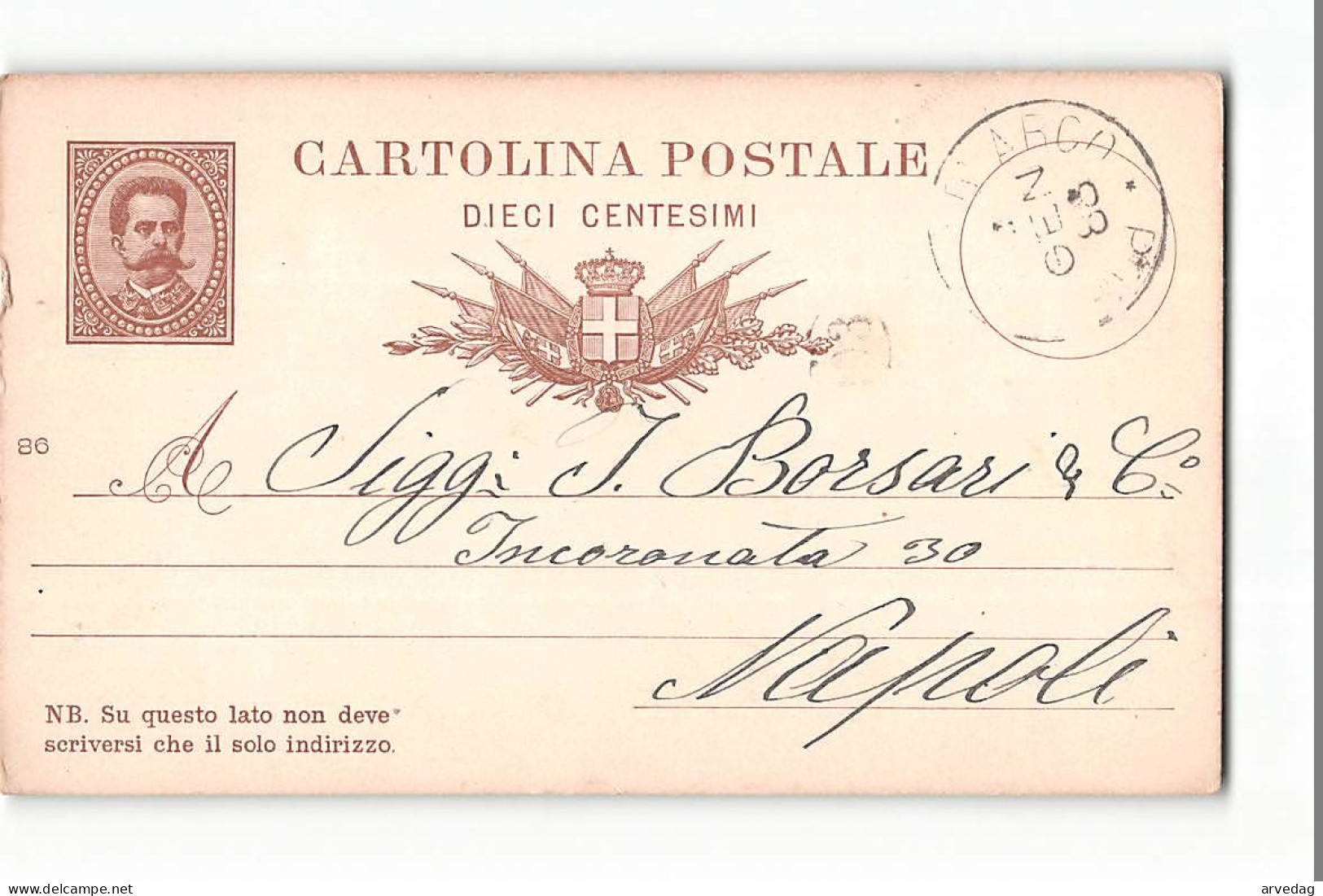 16265 01  CARTOLINA POSTALE POMIGLIANO D'ARCO X NAPOLI 1888 - Interi Postali