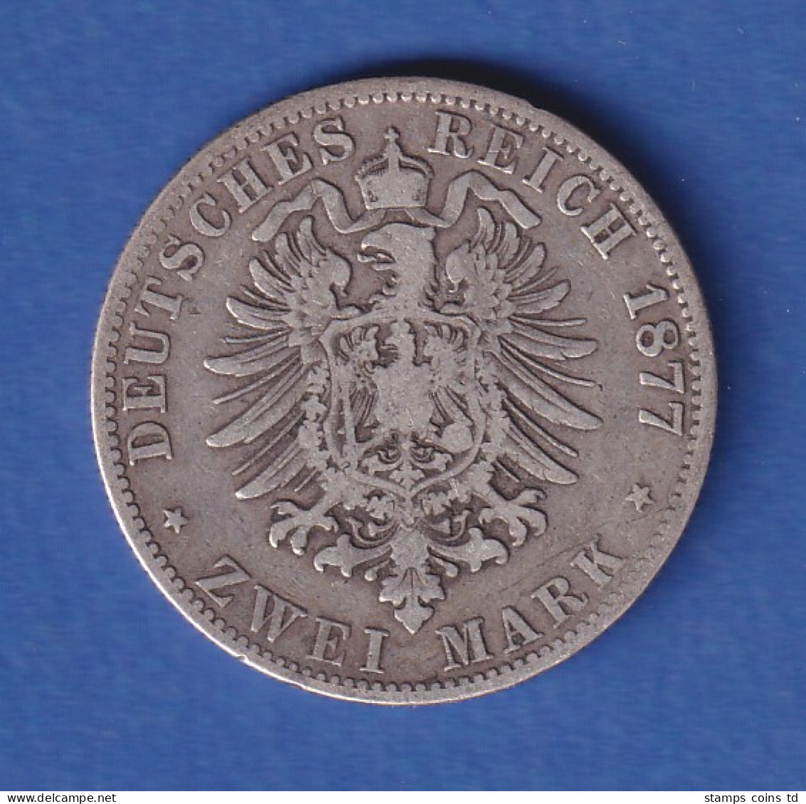 Dt. Kaiserreich Hamburg Silbermünze Stadtwappen 2 Mark 1877 J - Other & Unclassified