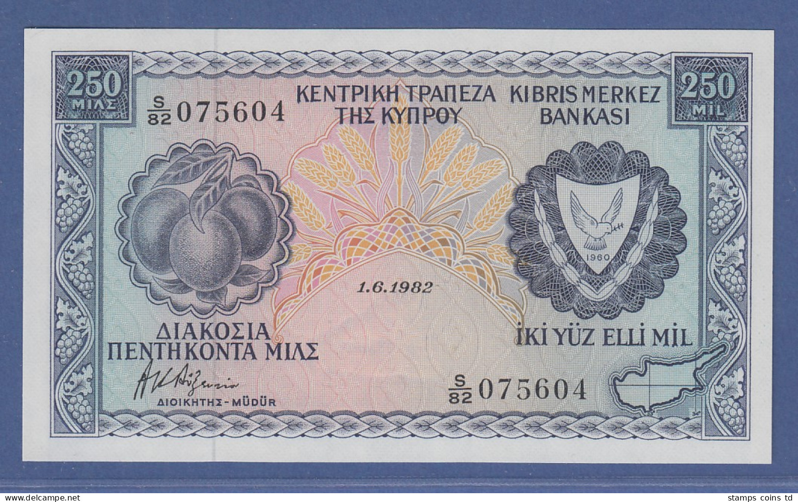 Banknote Zypern 250 Mils 1982 - Grèce