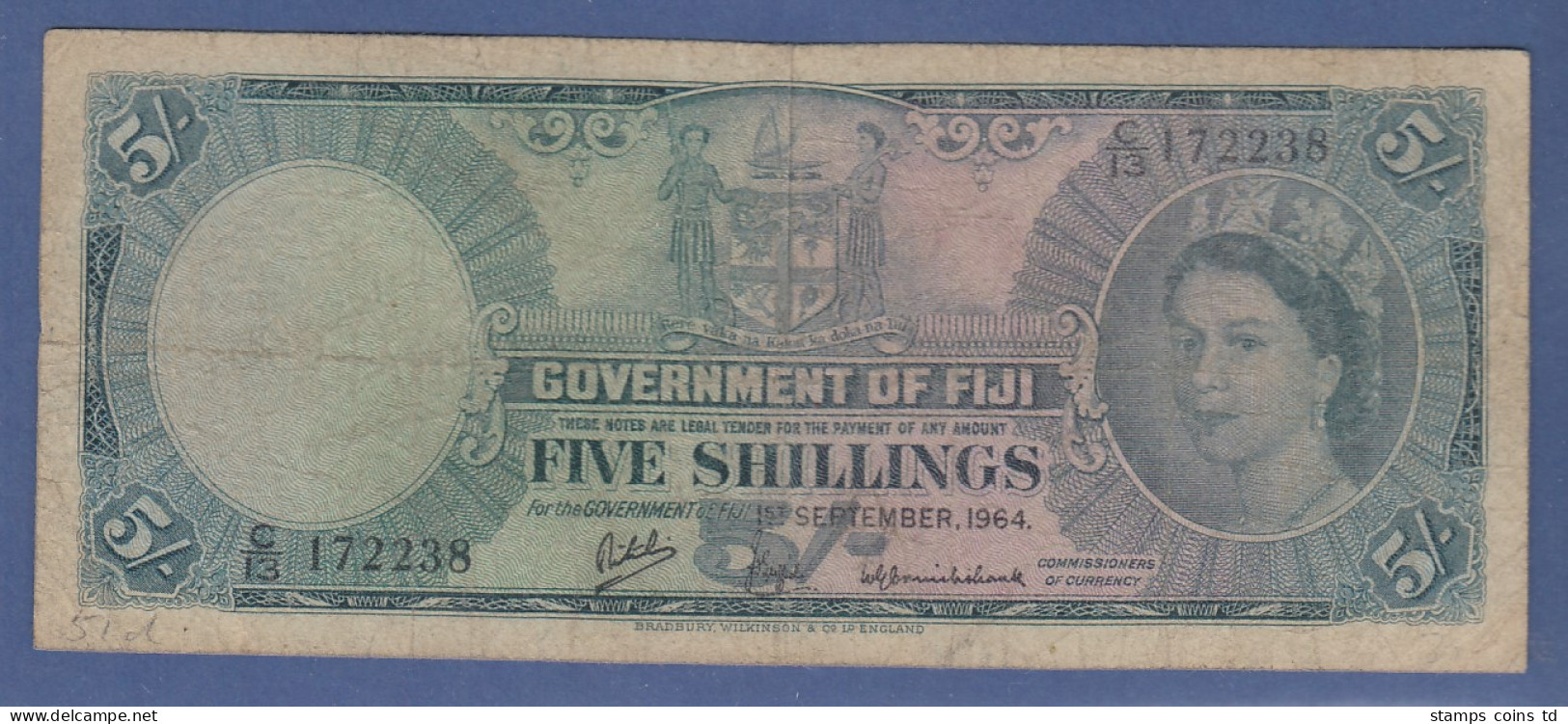 Banknote Fiji Fidschi-Inseln 5 Shillings 1964 - Altri – Oceania