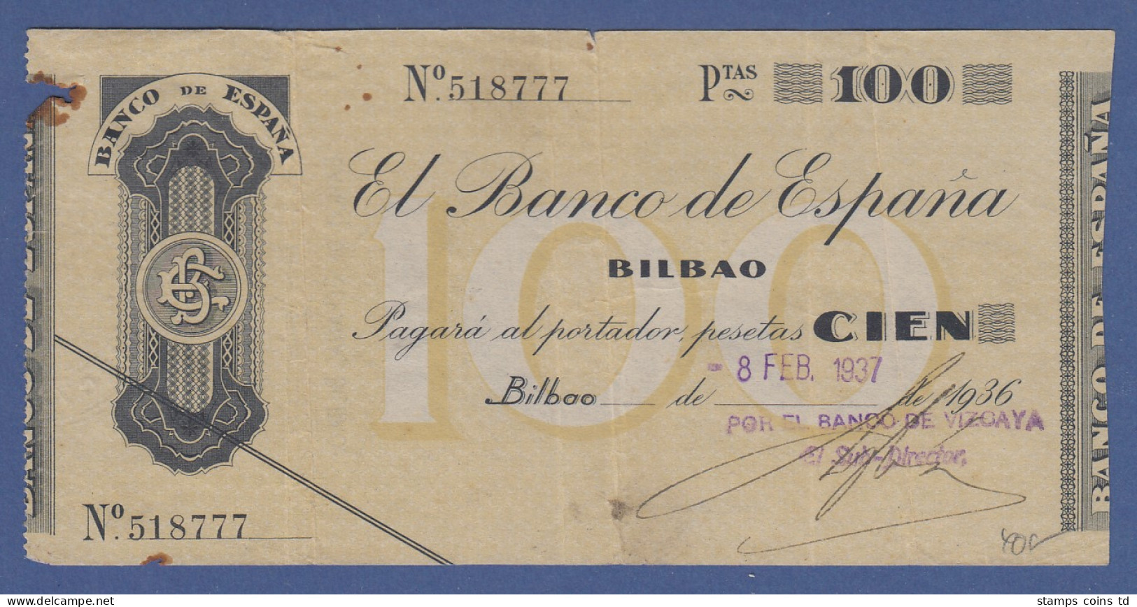 Banknote Spanien 100 Pesetas, 1937 - Autres & Non Classés