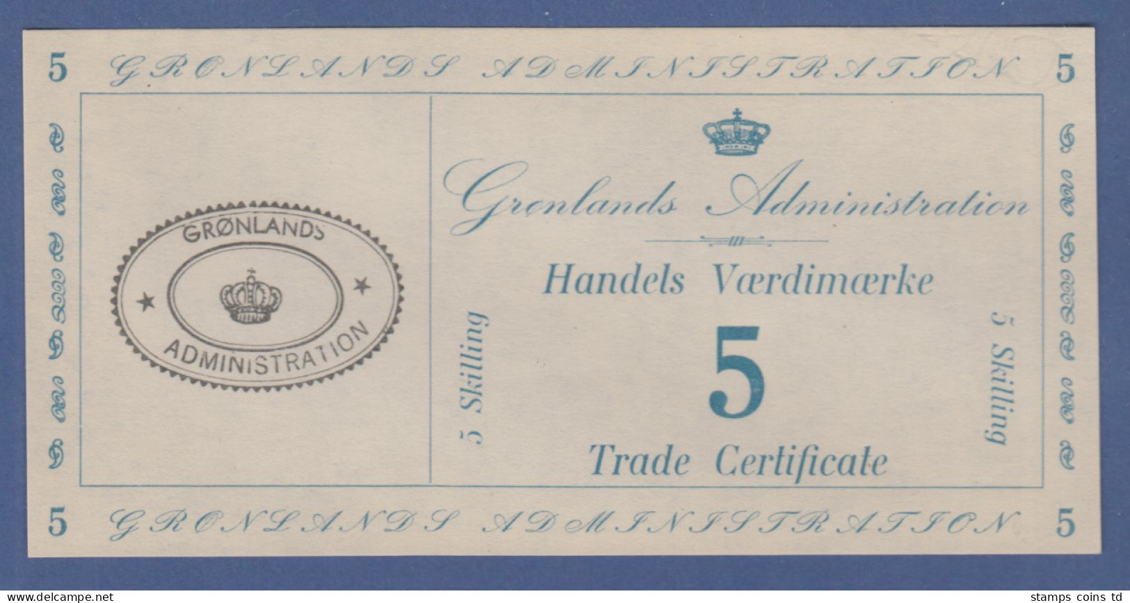 Banknote Grönland Administration Handels Vaerdimaerke 5 Skilling  Kassenfrisch ! - Other - Europe