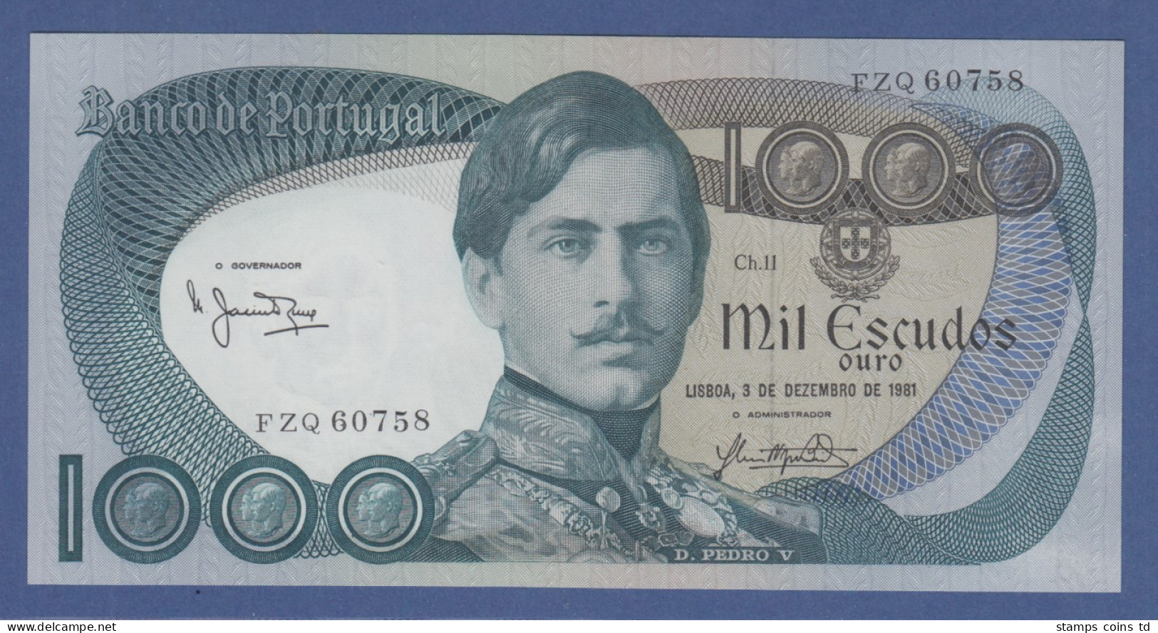 Banknote Portugal 1000 Escudos 1981 Dom Pedro V. , Eisenbahn Kfr. - Portugal