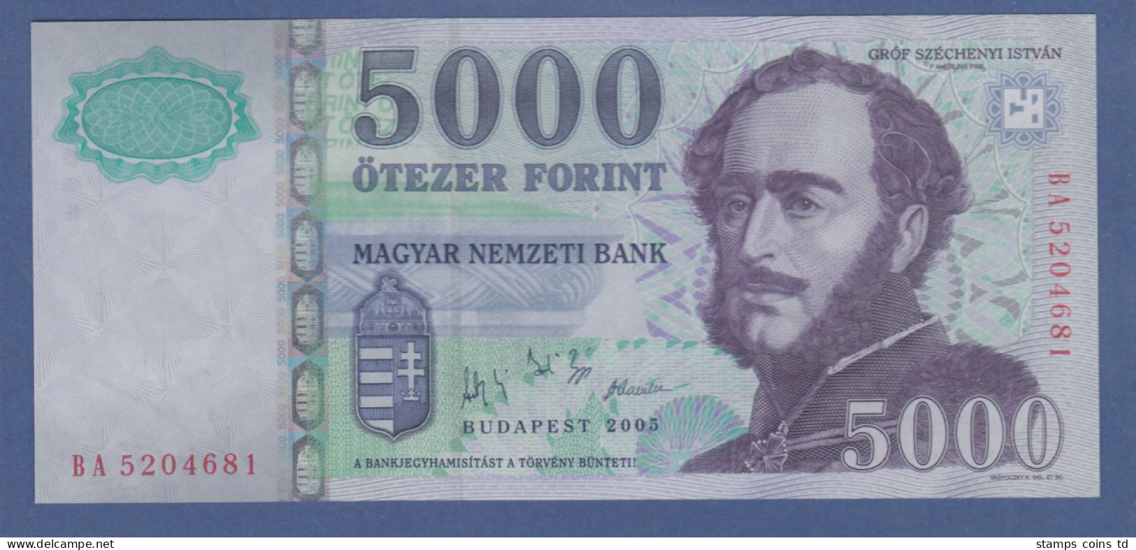 Banknote Ungarn 5000 Forint Graf Szechenyi Istvan 2005  # BA5204681 Kfr. - Andere - Europa