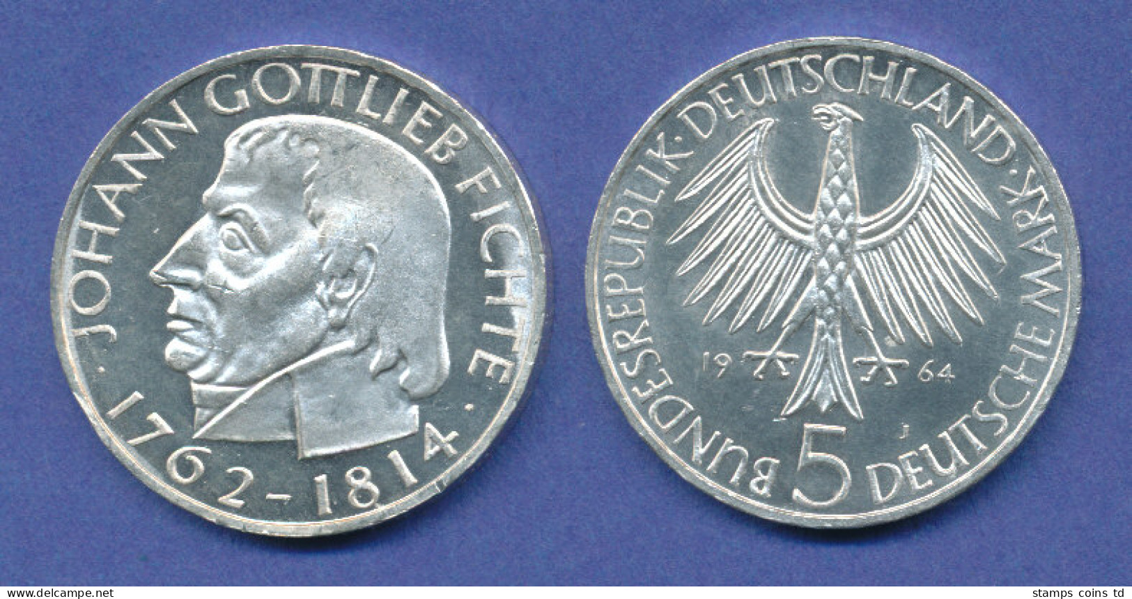 Bundesrepublik 5DM Silber-Gedenkmünze 1964, Johann Gottlieb Fichte - 5 Mark