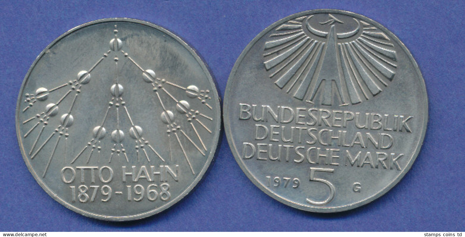 Bundesrepublik 5DM Gedenkmünze 1979, Otto Hahn, Kernspaltung - 5 Marcos